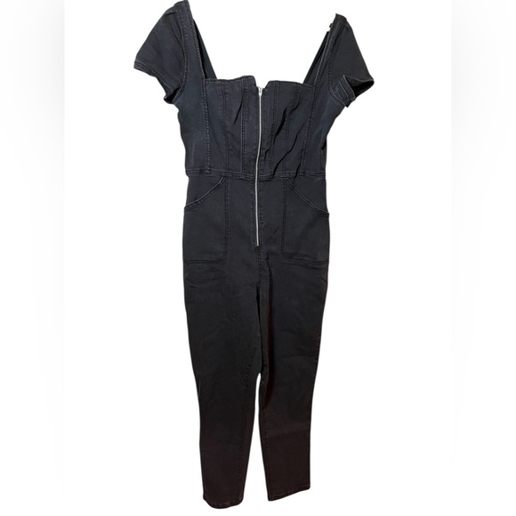 We The Free • CRVY Selena Slim Leg One-Piece Denim Romper Jumpsuit Black Large - Picture 3 of 9